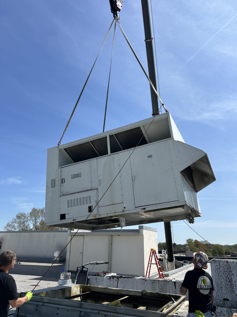 Commercial rooftop HVAC package unit on a facility roof